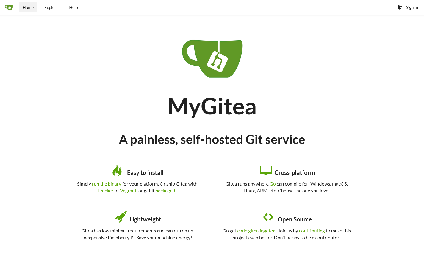 Gitea front page